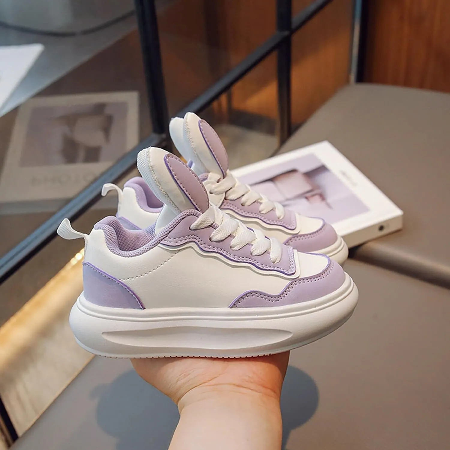Kids Sneakers for Boys Girls Toddler Bunny Ear Canvas High Top Color Blocked Ripple Walking Causal Shoes
