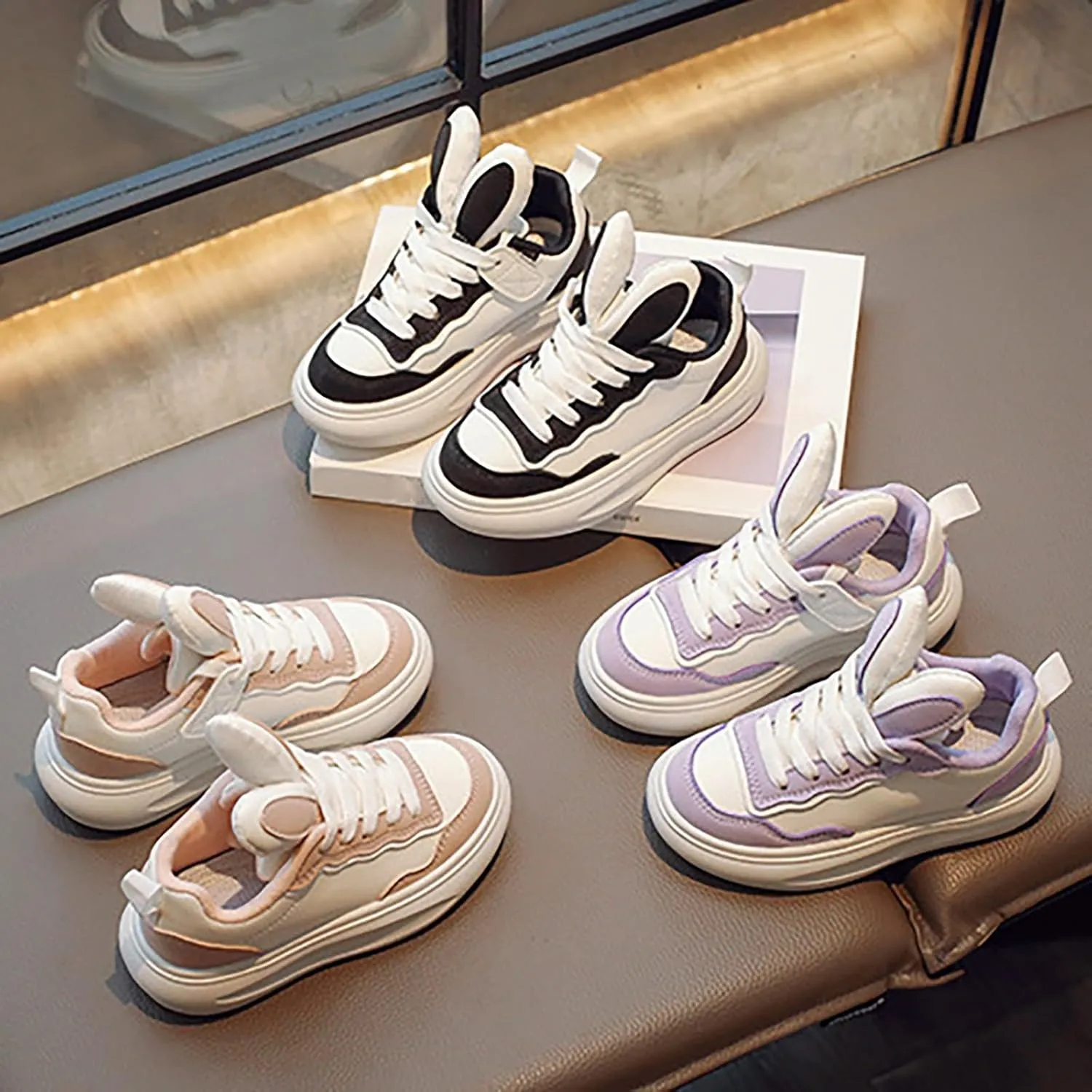Kids Sneakers for Boys Girls Toddler Bunny Ear Canvas High Top Color Blocked Ripple Walking Causal Shoes