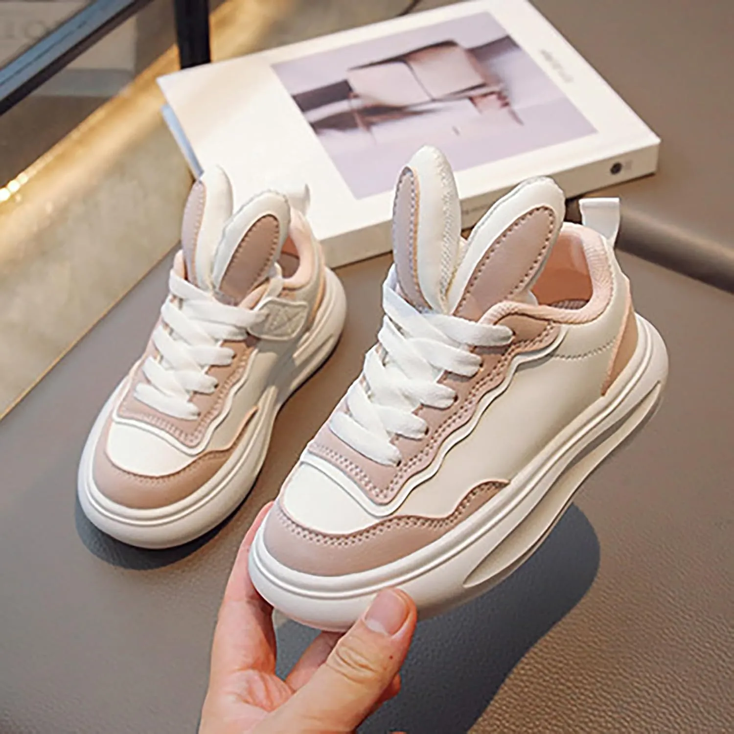 Kids Sneakers for Boys Girls Toddler Bunny Ear Canvas High Top Color Blocked Ripple Walking Causal Shoes