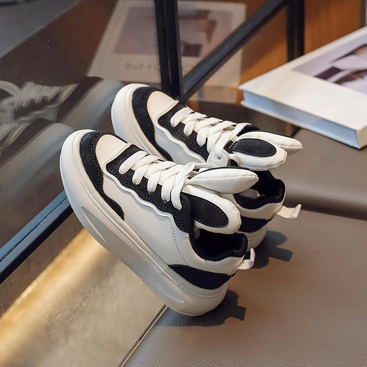 Kids Sneakers for Boys Girls Toddler Bunny Ear Canvas High Top Color Blocked Ripple Walking Causal Shoes