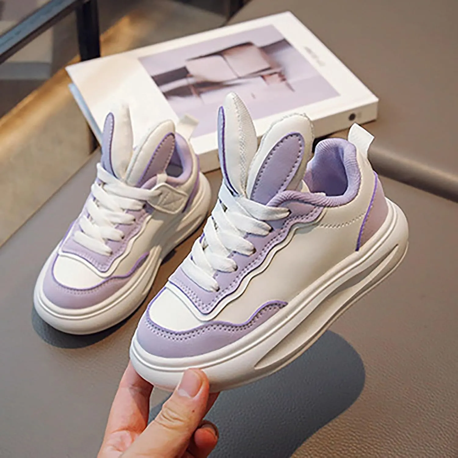 Kids Sneakers for Boys Girls Toddler Bunny Ear Canvas High Top Color Blocked Ripple Walking Causal Shoes