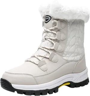 Lace Up Mid Calf Snow Boots for Women Fleece Lined Warm Water Proof Boots Thick Bottom Non Slip Fuzzy Boots