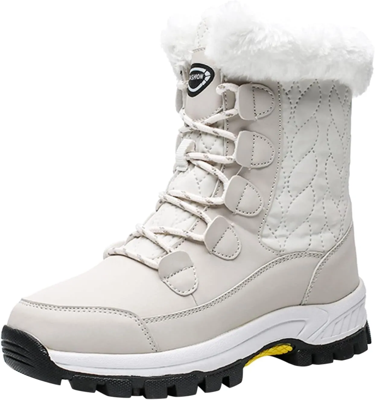Lace Up Mid Calf Snow Boots for Women Fleece Lined Warm Water Proof Boots Thick Bottom Non Slip Fuzzy Boots