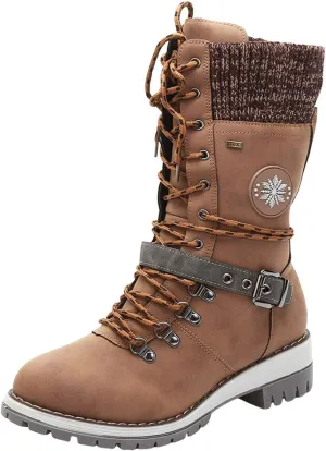Lace Up Mid Calf Snow Boots for Women Square Heel Belt Boots Fleece Lined Warm Boots Classic Versatile Boots