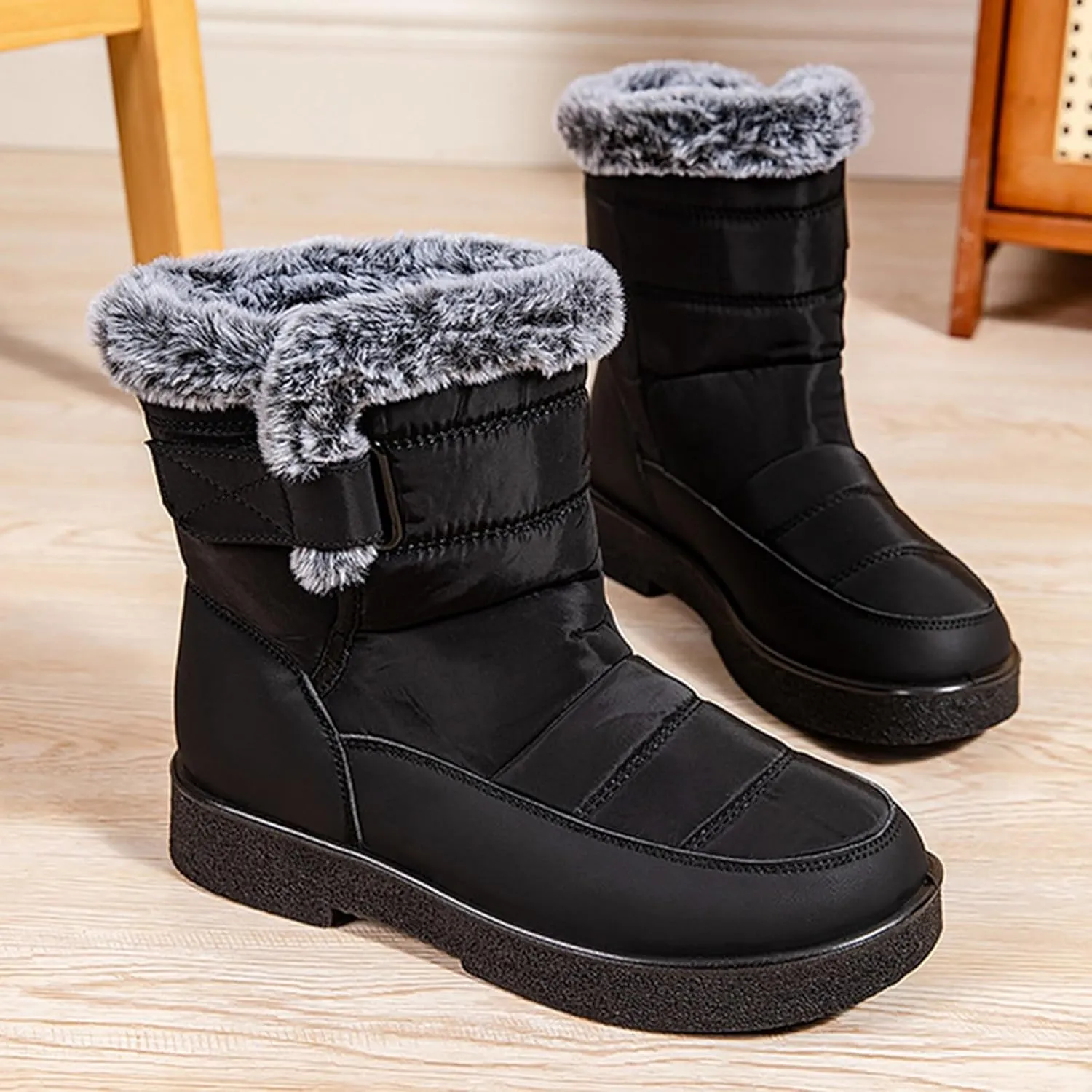 Ladies Fashion Winter Plush Insulation Solid Leather Thick Heeled Snow Boots Winter Womens Boots Size 11