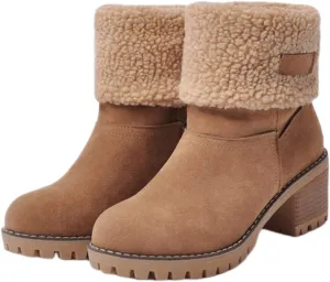 Ladmiple Snow Boots For Women Cute Tall Mid Calf Warm Fur Lined Winter Boots Outdoor Fashion Slip On Walking Ankle Booties