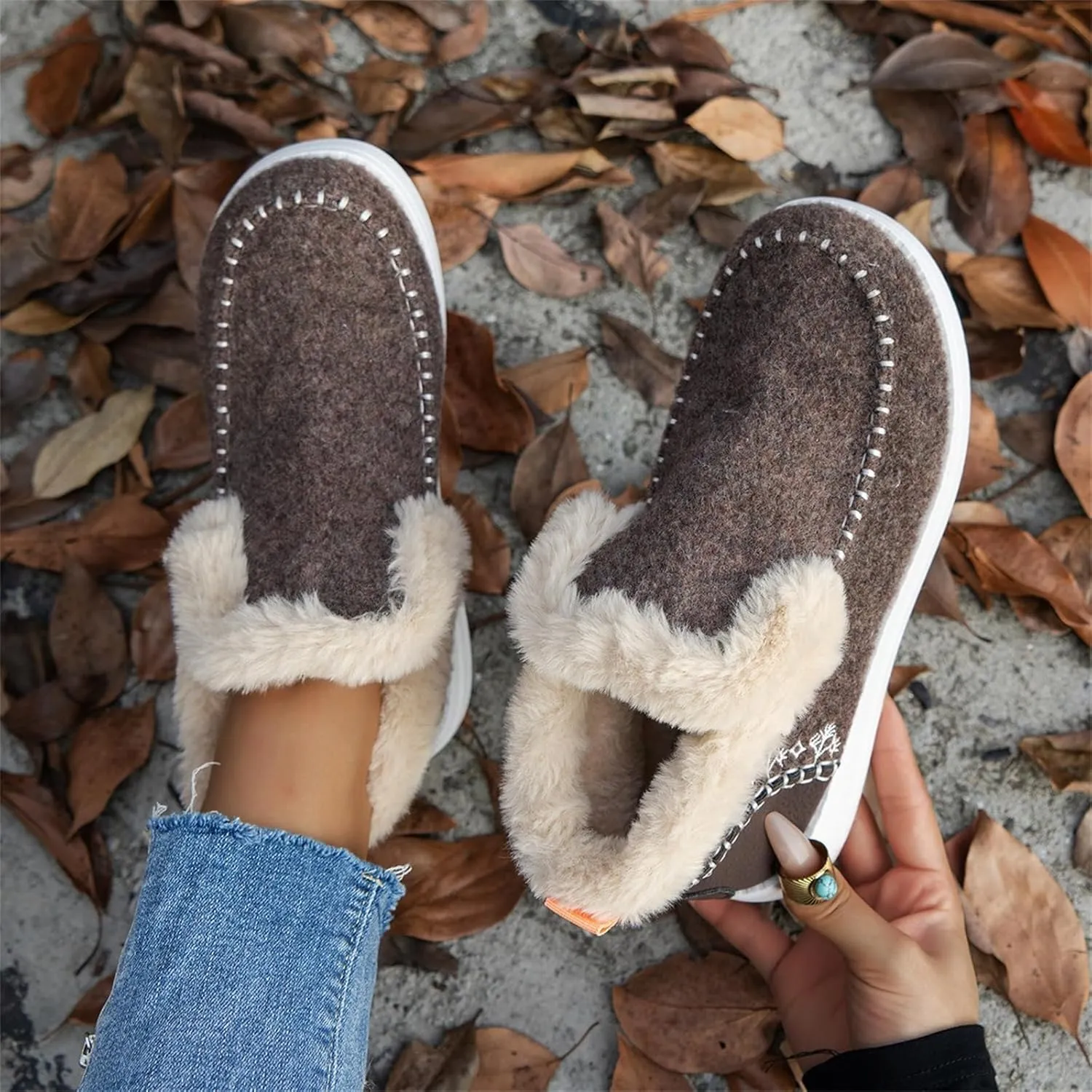Ladmiple Winter Boots For Women 2024 Dressy Snow Boots Winter Shoes with Fur Lined Warm Slip On Ankle Booties Loafers Shoes
