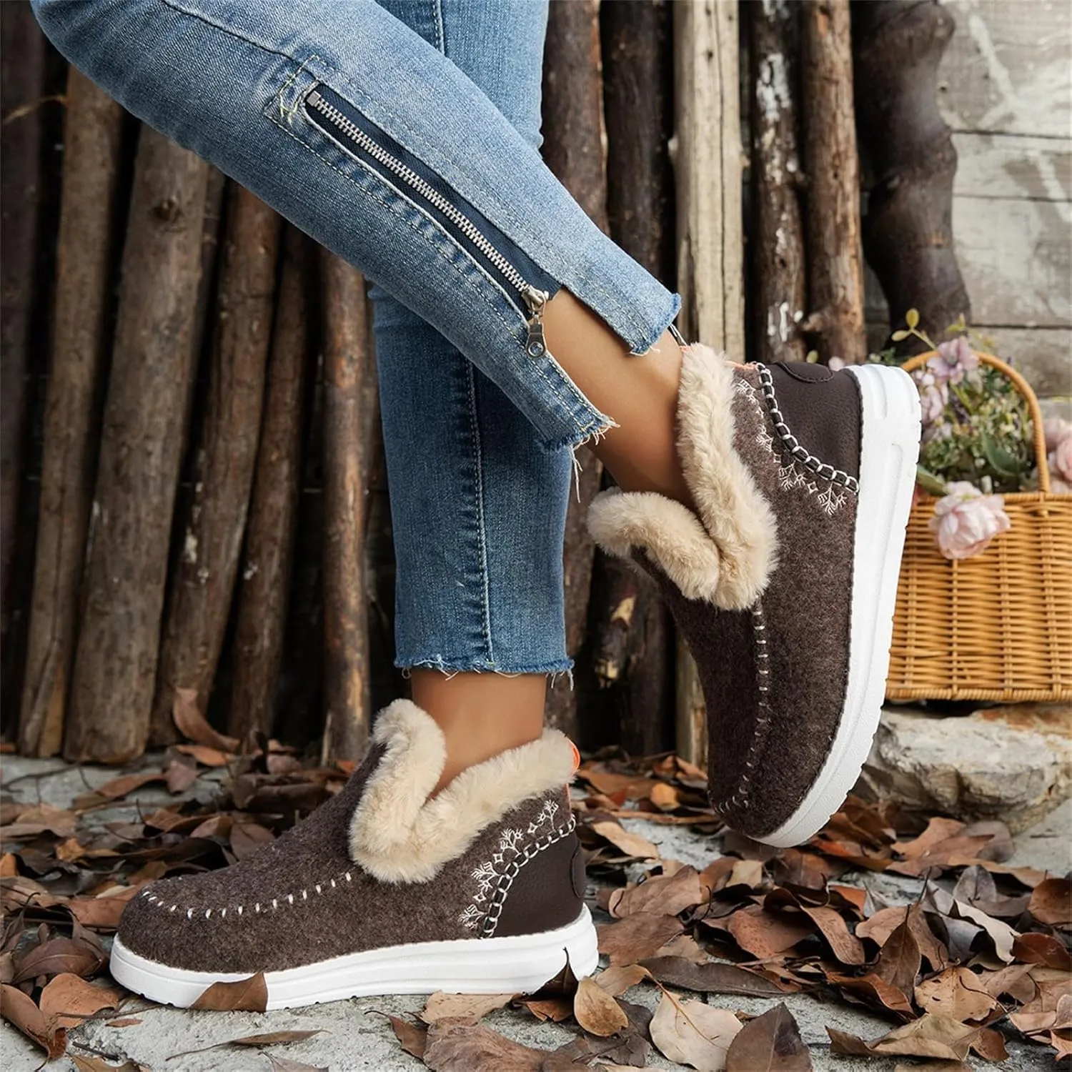 Ladmiple Winter Boots For Women 2024 Dressy Snow Boots Winter Shoes with Fur Lined Warm Slip On Ankle Booties Loafers Shoes