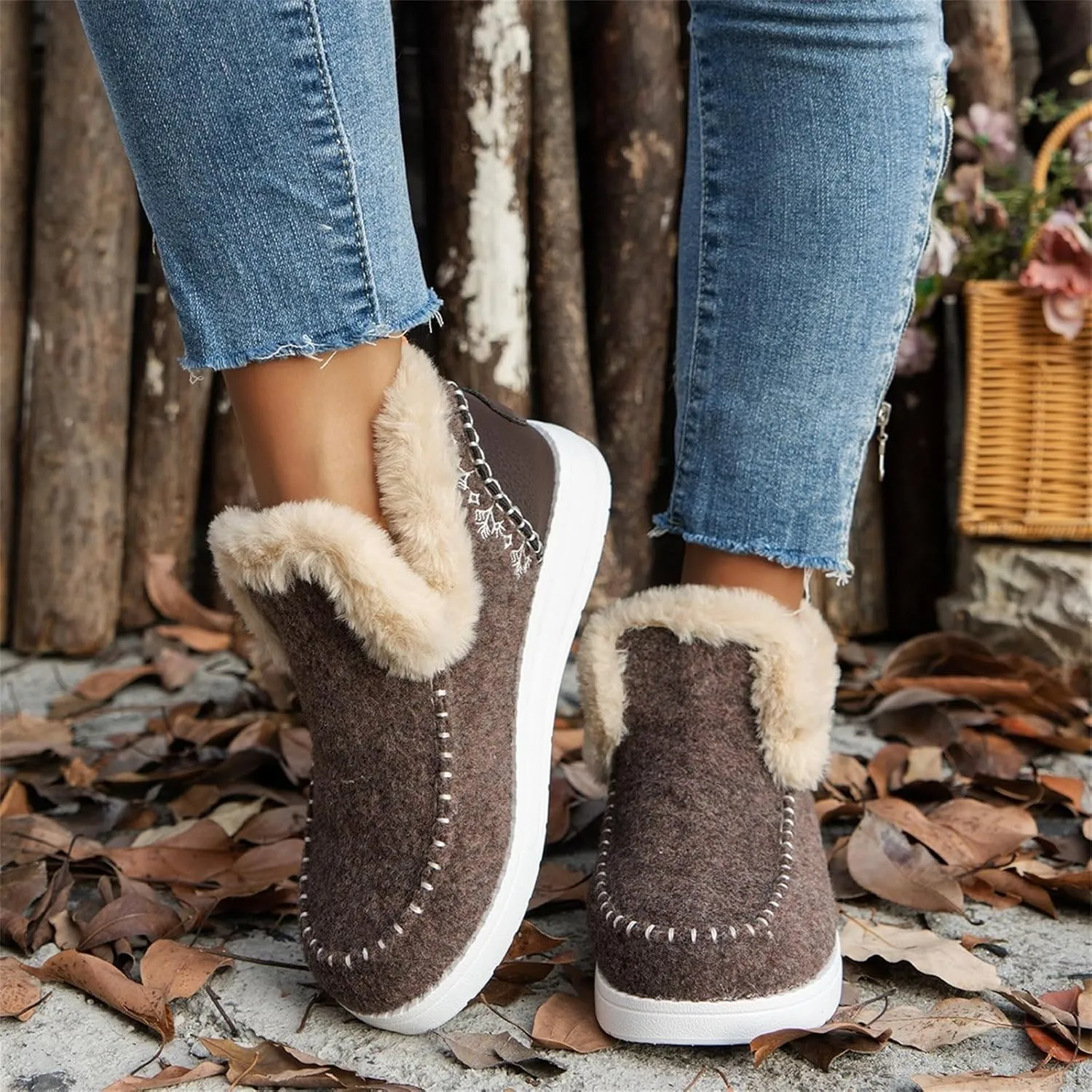 Ladmiple Winter Boots For Women 2024 Dressy Snow Boots Winter Shoes with Fur Lined Warm Slip On Ankle Booties Loafers Shoes