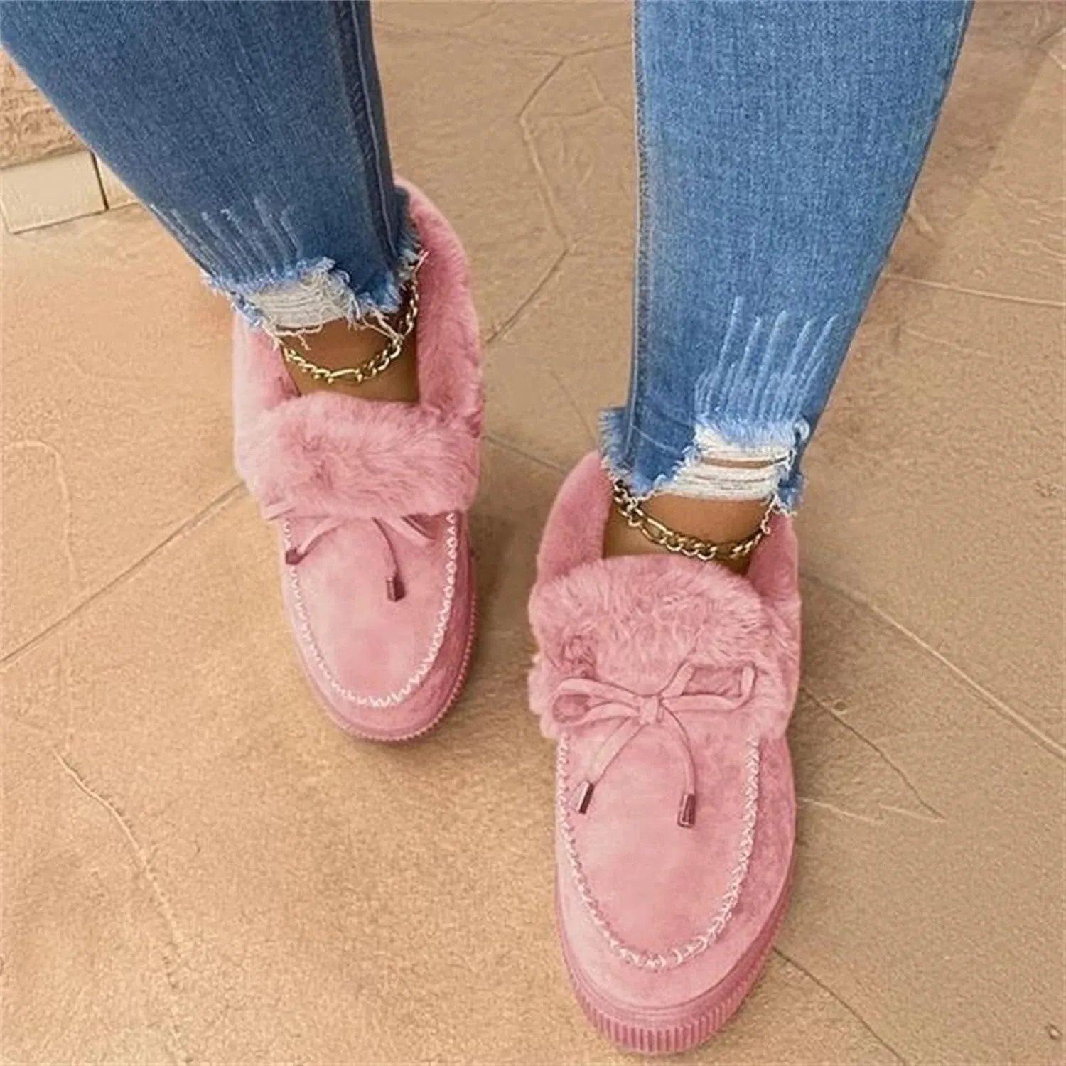 Ladmiple Winter Boots For Women Fashion Slip On Warm Snow Ankle Booties Fashion Fur Lined Comfortable Walking Loafers Shoes