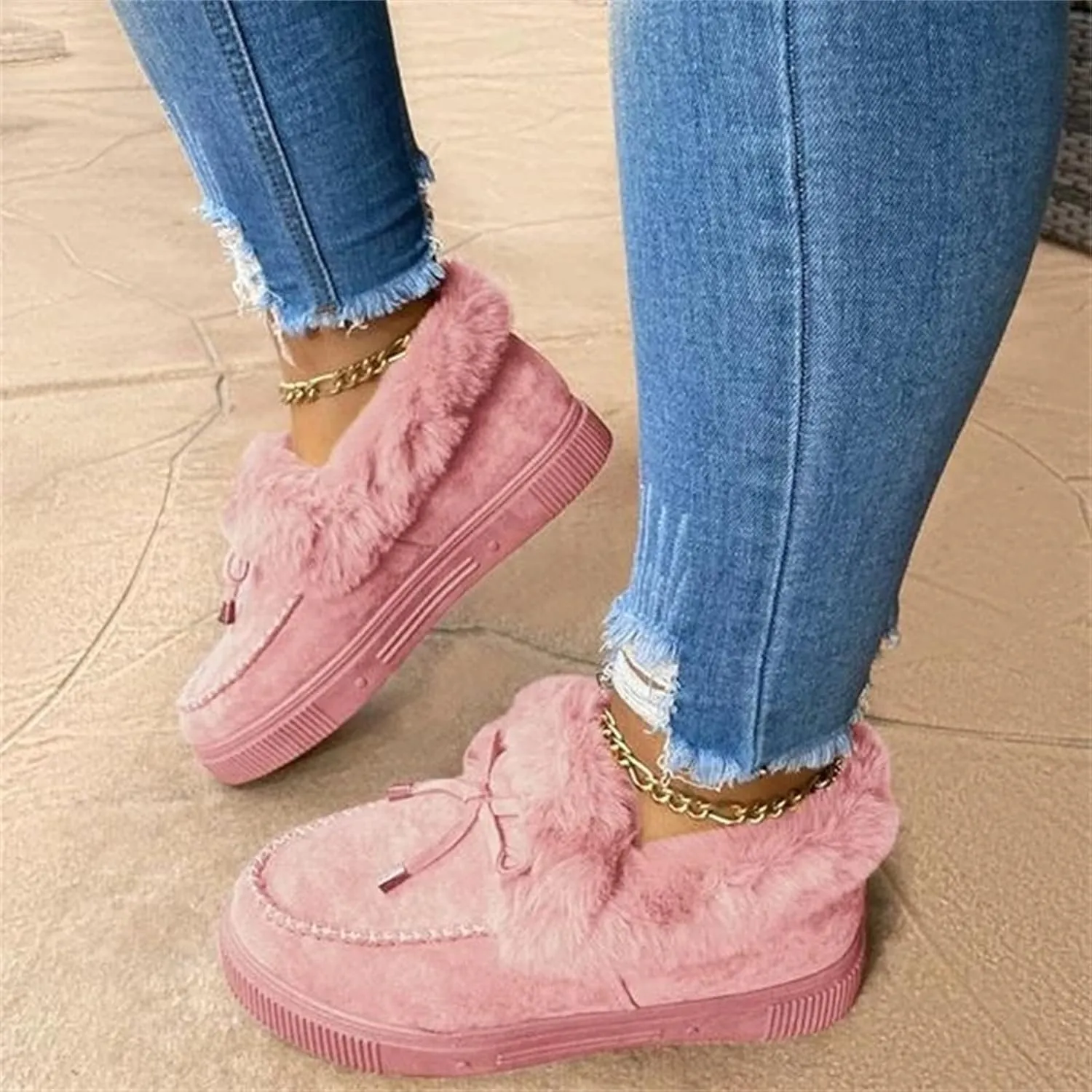 Ladmiple Winter Boots For Women Fashion Slip On Warm Snow Ankle Booties Fashion Fur Lined Comfortable Walking Loafers Shoes