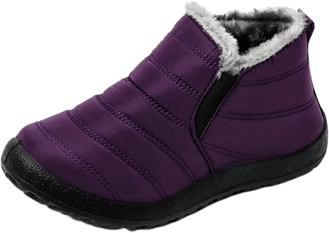 Ladmiple Winter Boots For Women Waterproof Snow Wide Width Warm Ankle Booties Comfortable Slip On Fur Lined Outdoor Shoes