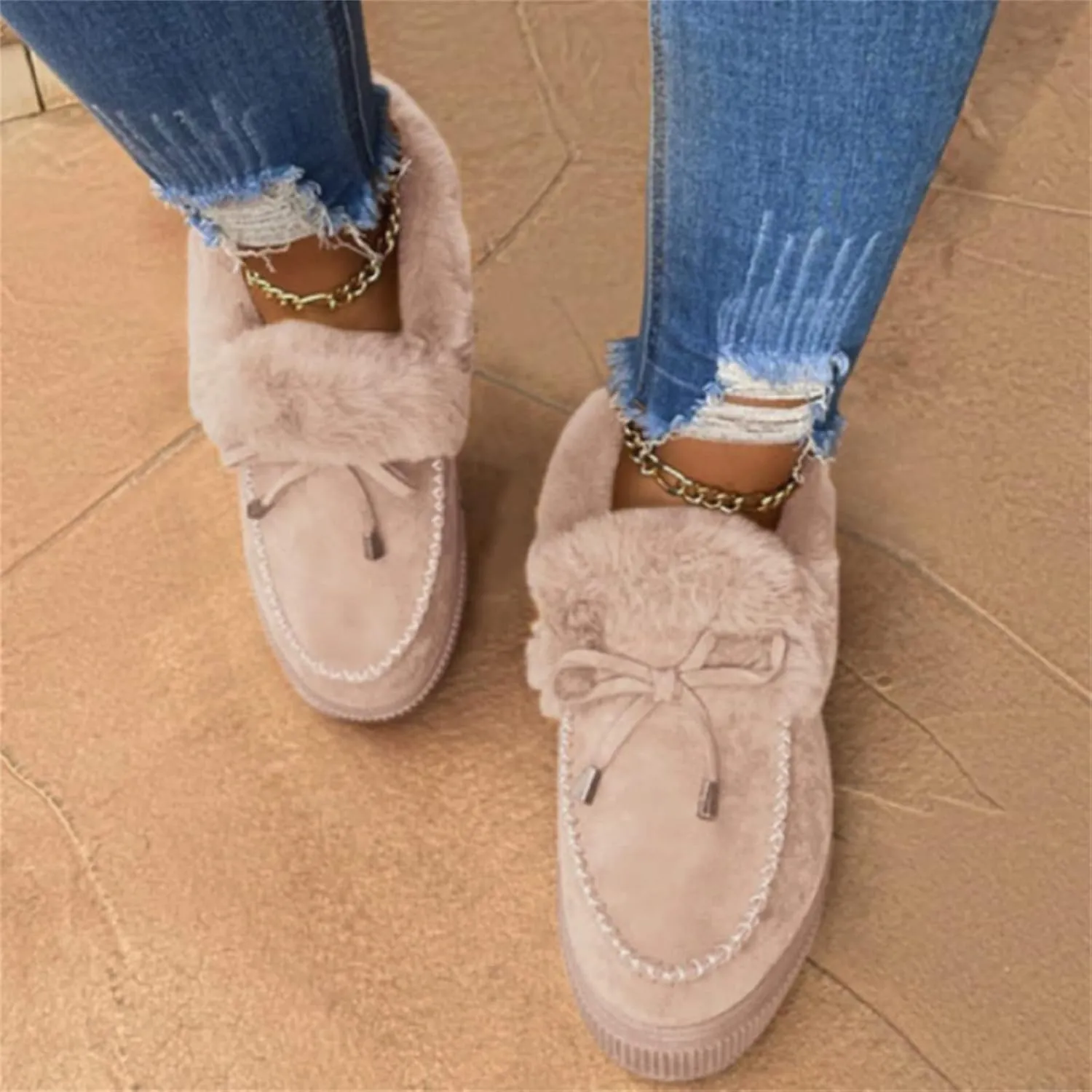 Lausiuoe Boots For Women Ankle Booties Warm Snow Boots Winter Shoes Fur Lined Slip On Casual Fashion Trendy Loafers Shoes
