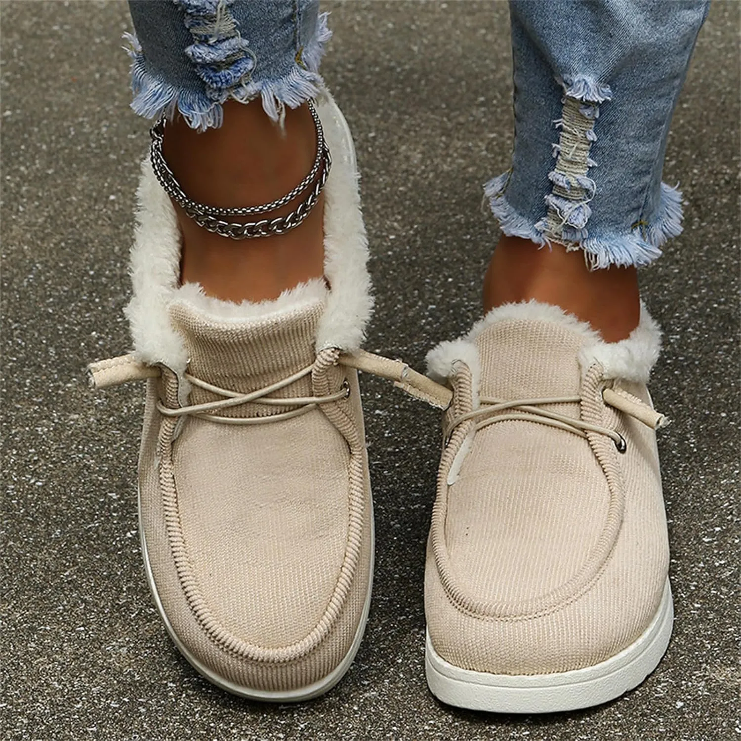 Lausiuoe Cute Winter Boots For Women Fashion Warm Snow Fuzzy Ankle Booties Silp On Comfortable Casual Fur Lined Loafers Shoes