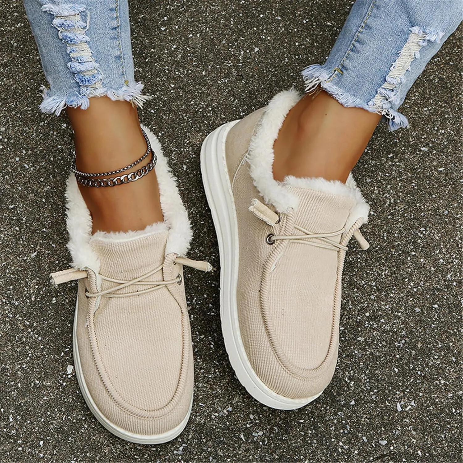 Lausiuoe Cute Winter Boots For Women Fashion Warm Snow Fuzzy Ankle Booties Silp On Comfortable Casual Fur Lined Loafers Shoes