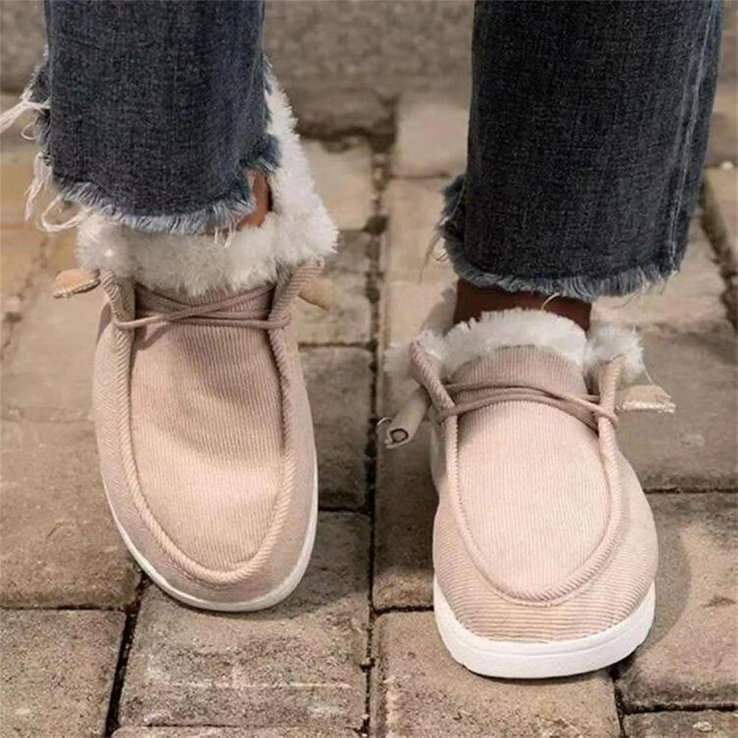 Lausiuoe Cute Winter Boots For Women Fashion Warm Snow Fuzzy Ankle Booties Silp On Comfortable Casual Fur Lined Loafers Shoes