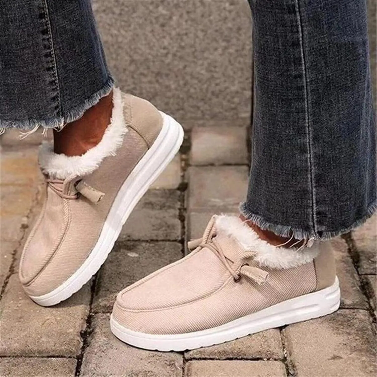 Lausiuoe Cute Winter Boots For Women Fashion Warm Snow Fuzzy Ankle Booties Silp On Comfortable Casual Fur Lined Loafers Shoes
