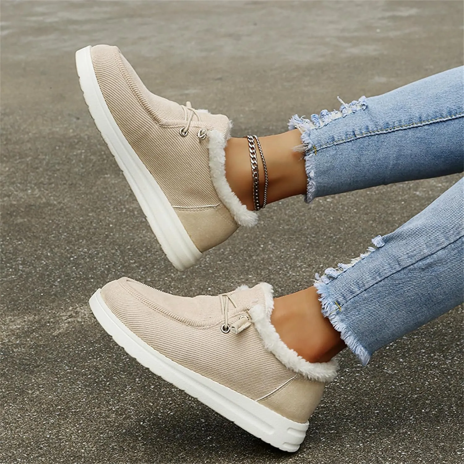 Lausiuoe Cute Winter Boots For Women Fashion Warm Snow Fuzzy Ankle Booties Silp On Comfortable Casual Fur Lined Loafers Shoes