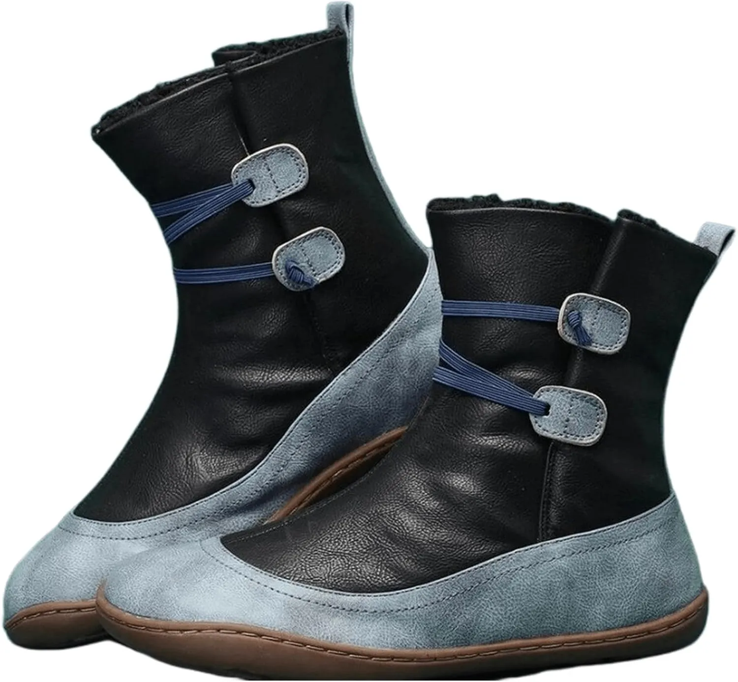 Lausiuoe Snow Boots For Women Wide Width Mid Calf Winter Boots Fur Lined Warm Fuzzy Ankle Booties Fashion Trendy Slip On Shoe
