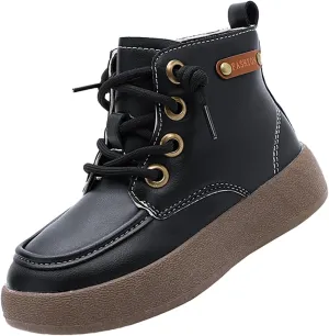 Leather Booties For Toddler Boys Girls Kids aterproof Lace-Up Sport Shoes Outdoor Flat Non Slip Fuzzy Shoes Comfy