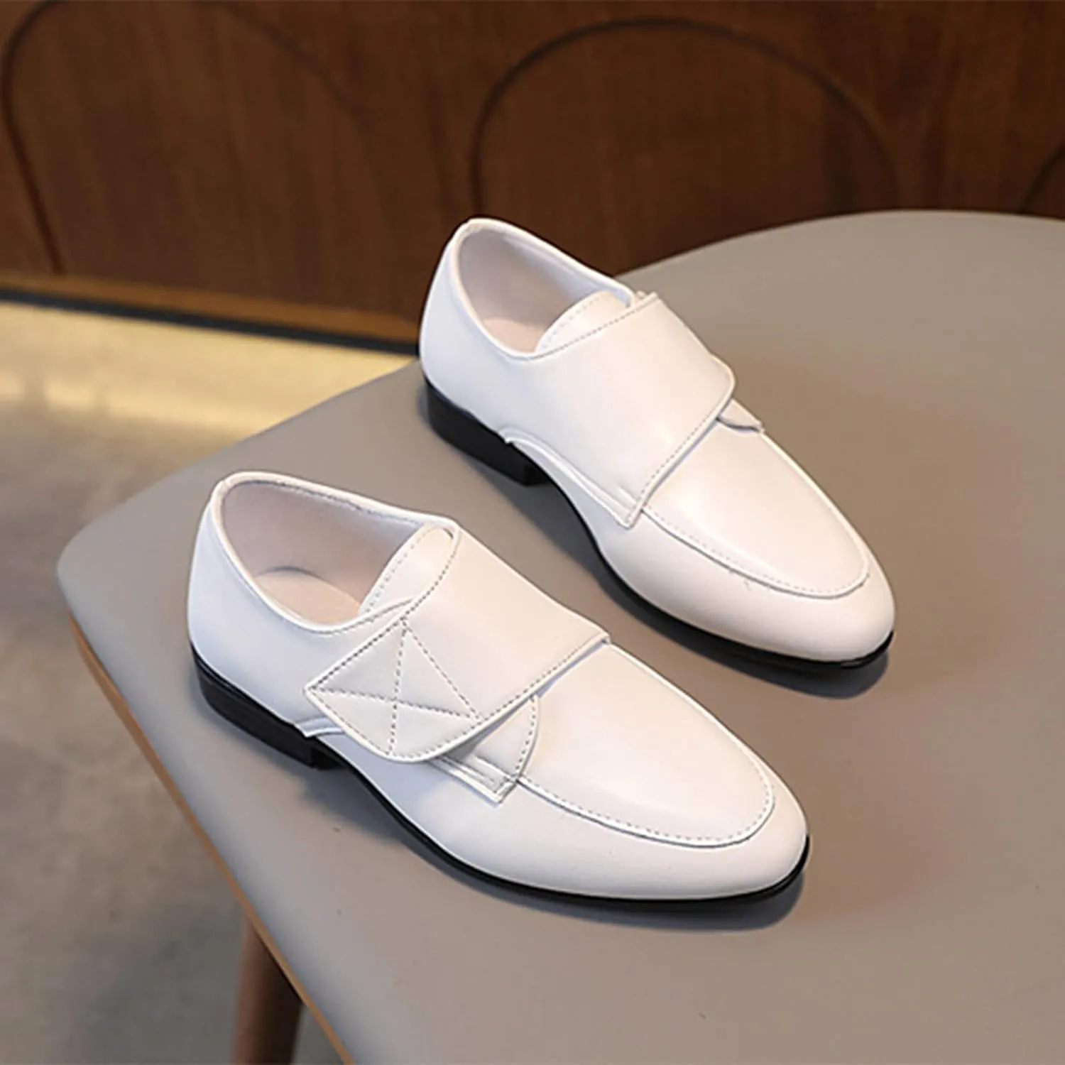 Little Girl's Slip On Loafers Low Heel Casual Shoes Flat Sneakers Kids Fashion Leather 𝐖aterproof Hook Shoes