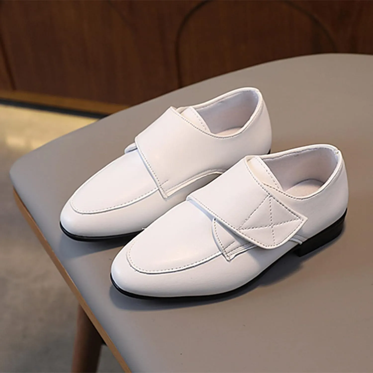 Little Girl's Slip On Loafers Low Heel Casual Shoes Flat Sneakers Kids Fashion Leather 𝐖aterproof Hook Shoes