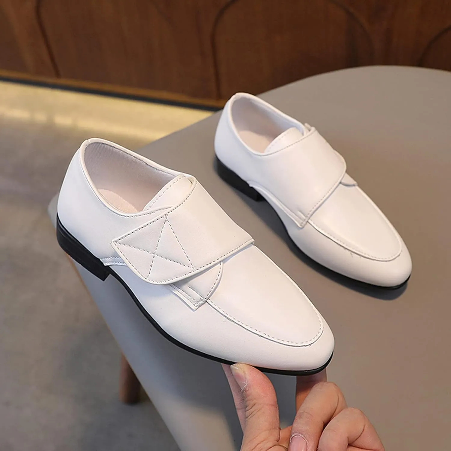 Little Girl's Slip On Loafers Low Heel Casual Shoes Flat Sneakers Kids Fashion Leather 𝐖aterproof Hook Shoes