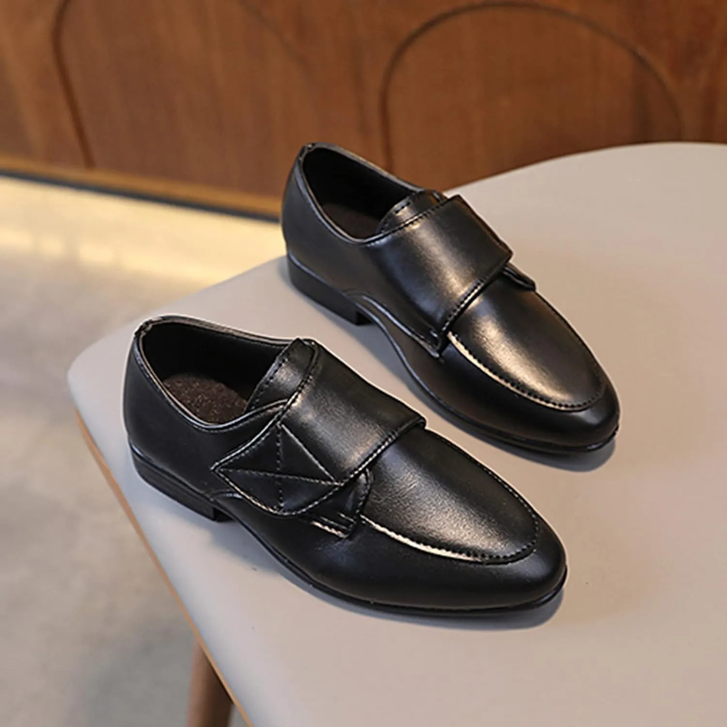 Little Girl's Slip On Loafers Low Heel Casual Shoes Flat Sneakers Kids Fashion Leather 𝐖aterproof Hook Shoes