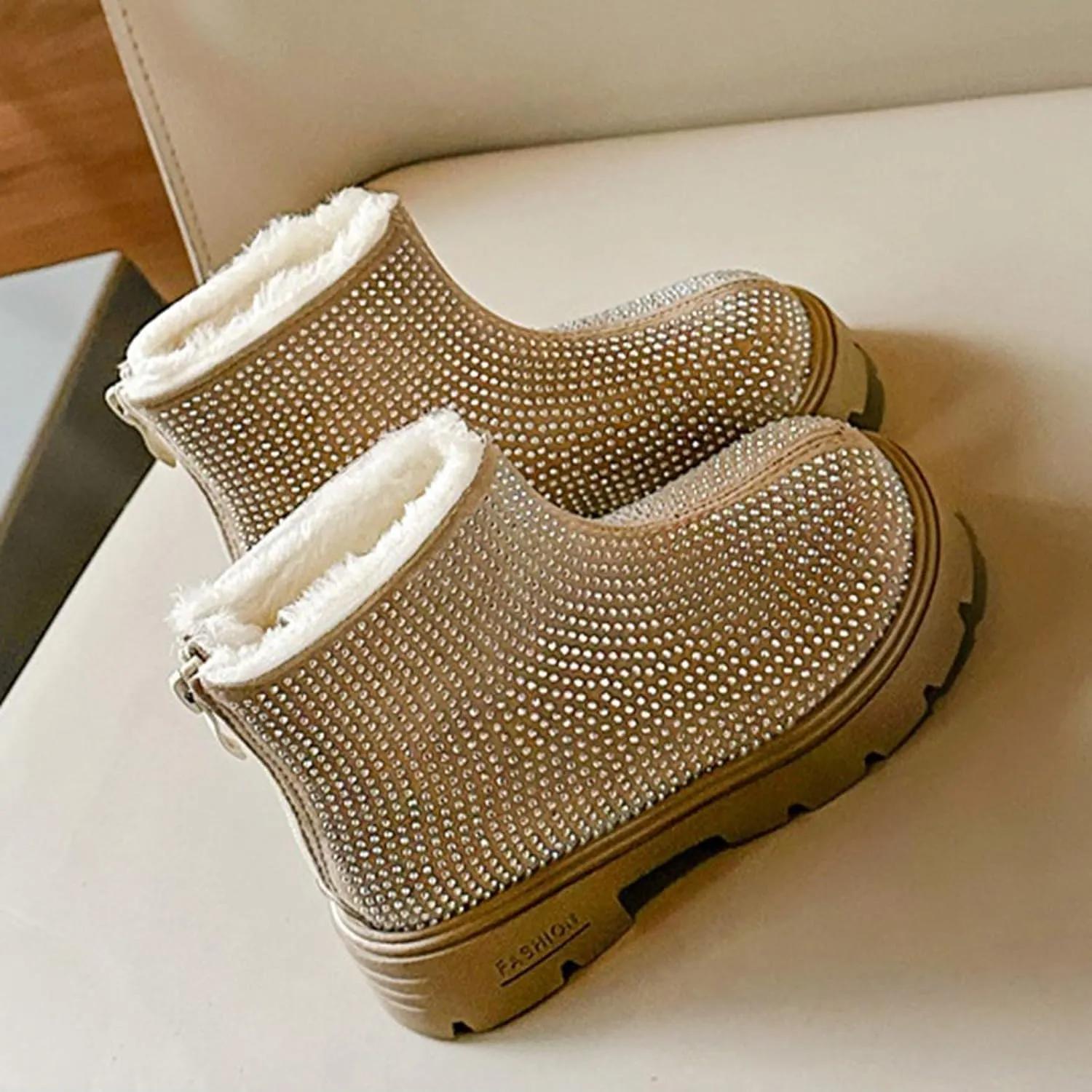 Low Heel Plush Mini Snow Boots for Toddler Kids, Girls Cozy Fleece Fr Lined Zip Up Classic Ankle Short Booties