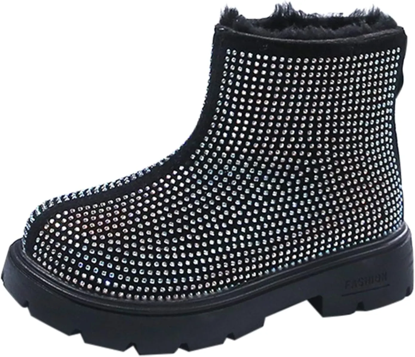 Low Heel Plush Mini Snow Boots for Toddler Kids, Girls Cozy Fleece Fr Lined Zip Up Classic Ankle Short Booties
