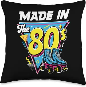 Made in The 80s Women Men Roller Skater Skate Shoes Retro Throw Pillow, 16x16, Multicolor