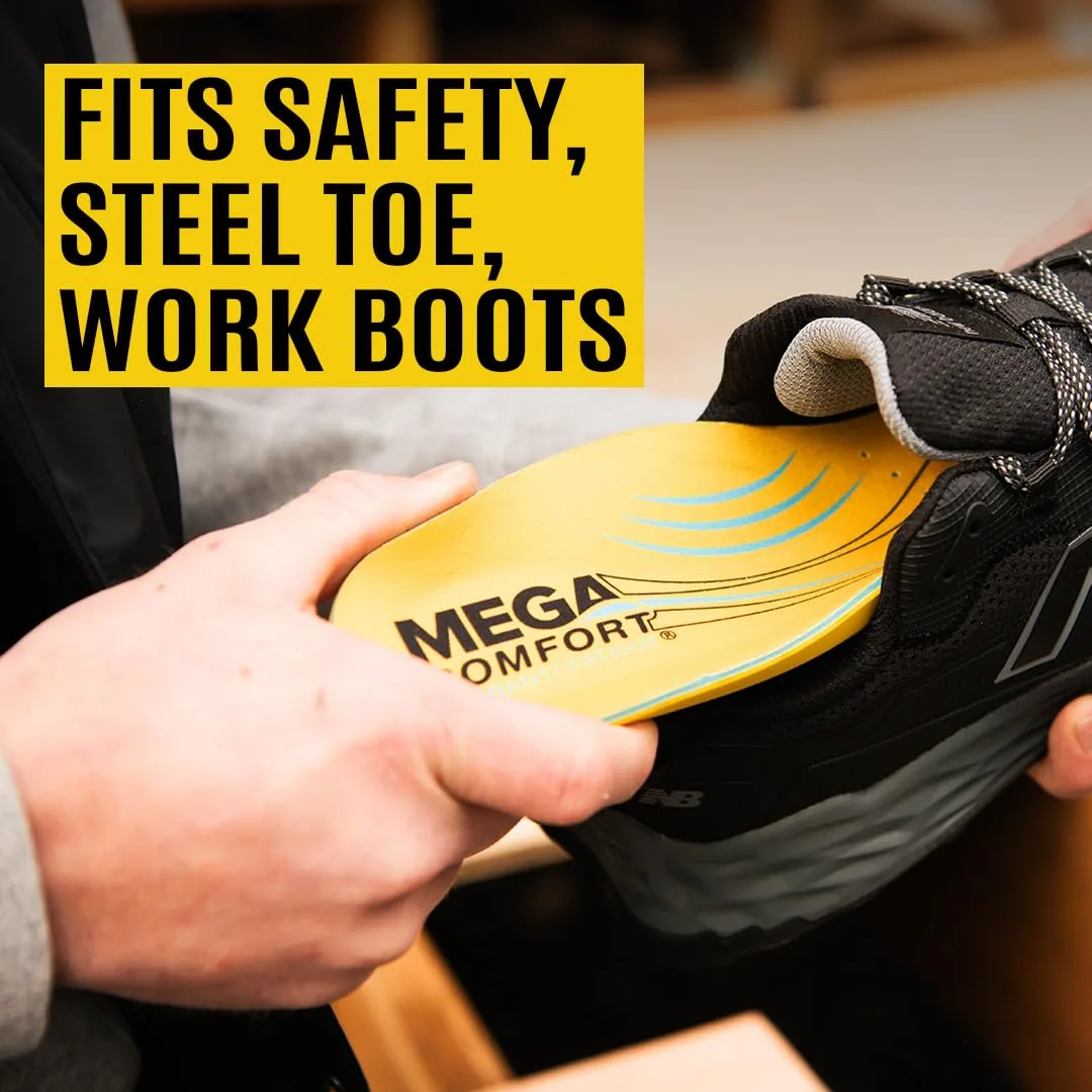 MEGAComfort Anti-Fatigue Insoles for Men and Women - Memory Foam for Work Shoes, Boots, Steel Toe - Reduce Pain, Tired Feet