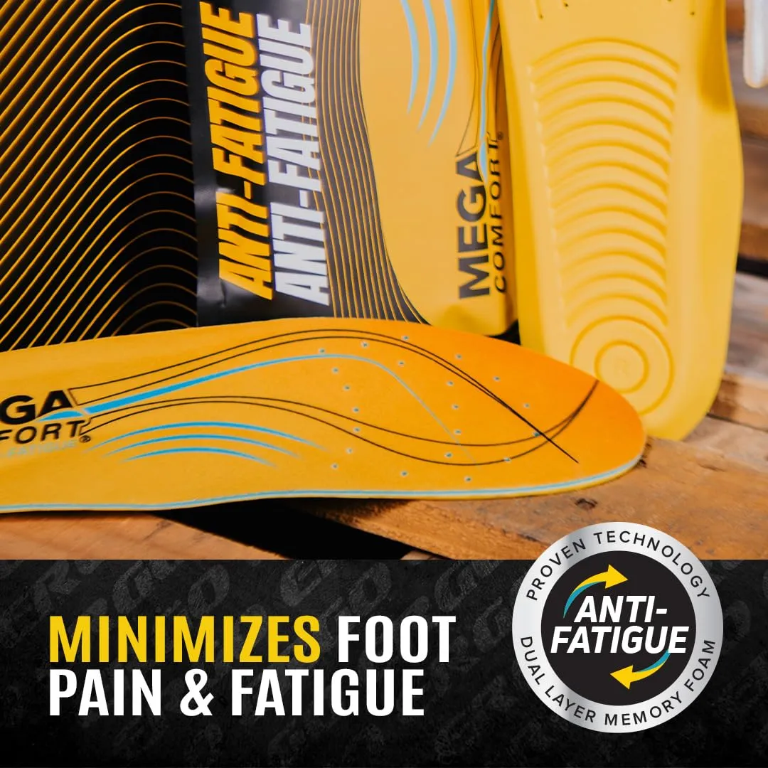 MEGAComfort Anti-Fatigue Insoles for Men and Women - Memory Foam for Work Shoes, Boots, Steel Toe - Reduce Pain, Tired Feet