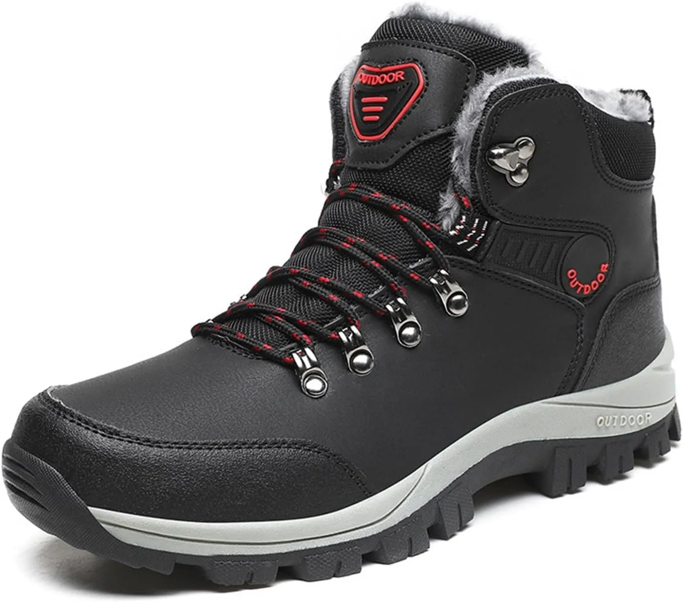 Mens Snow Boots Winter Warm Fur Lined Shoes Non-Slip Insulated Hiking Boot Lace-Up Ankle Outdoor Athletic Shoe