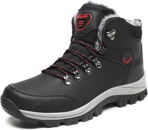 Mens Snow Boots Winter Warm Fur Lined Shoes Non-Slip Insulated Hiking Boot Lace-Up Ankle Outdoor Athletic Shoe