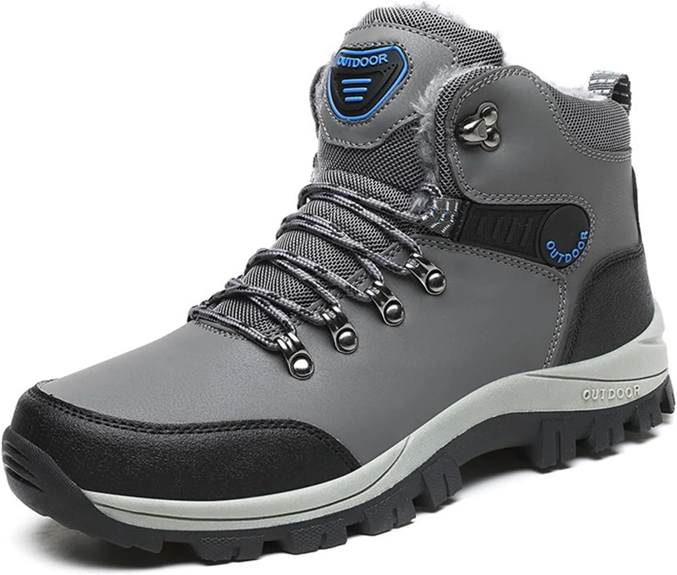Mens Snow Boots Winter Warm Fur Lined Shoes Non-Slip Insulated Hiking Boot Lace-Up Ankle Outdoor Athletic Shoe