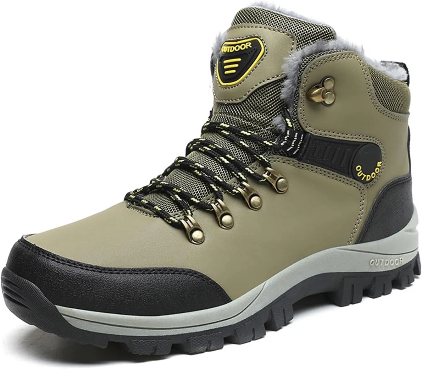 Mens Snow Boots Winter Warm Fur Lined Shoes Non-Slip Insulated Hiking Boot Lace-Up Ankle Outdoor Athletic Shoe