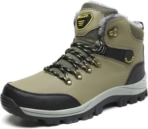 Mens Snow Boots Winter Warm Fur Lined Shoes Non-Slip Insulated Hiking Boot Lace-Up Ankle Outdoor Athletic Shoe