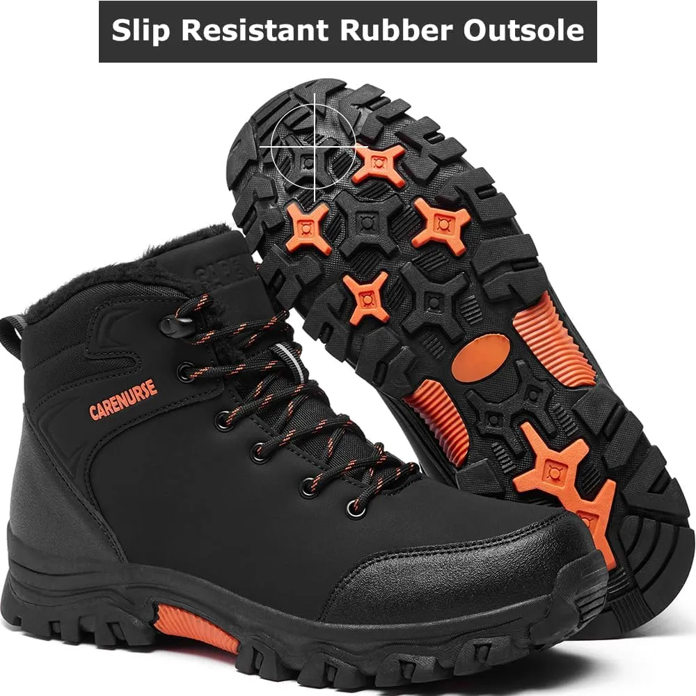 Mens Snow Boots Winter Warm Fur Lined Shoes Non-Slip Insulated Hiking Boot