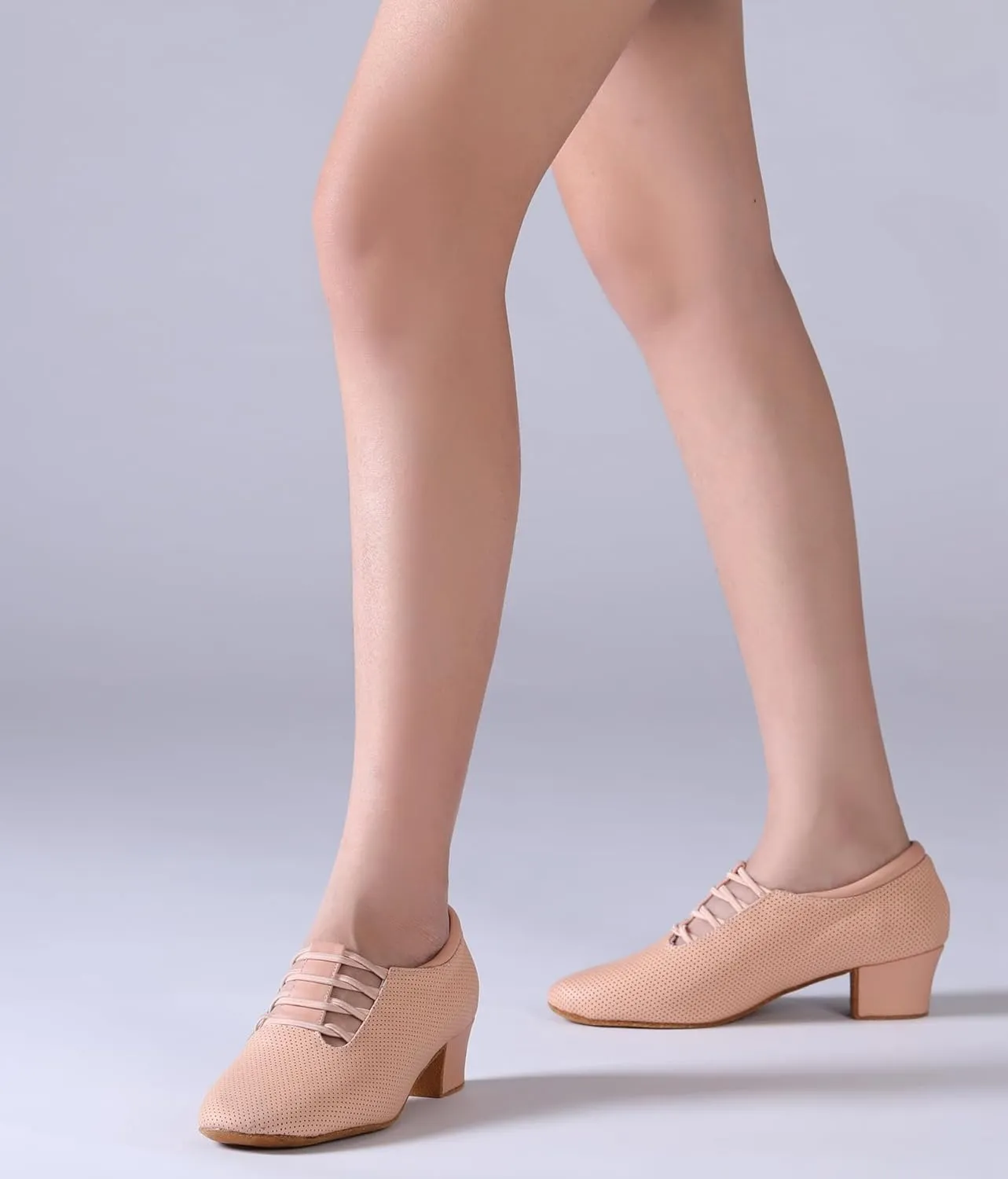 Minishion Leather Dance Shoes for Women Lace-up Low Heel Comfortable Latin Ballroom Shoes D36