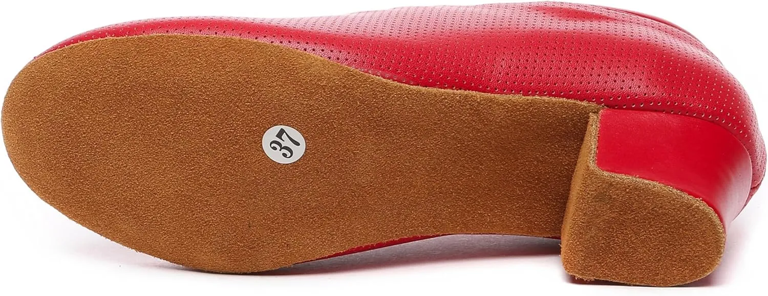 Minishion Leather Dance Shoes for Women Lace-up Low Heel Comfortable Latin Ballroom Shoes D36