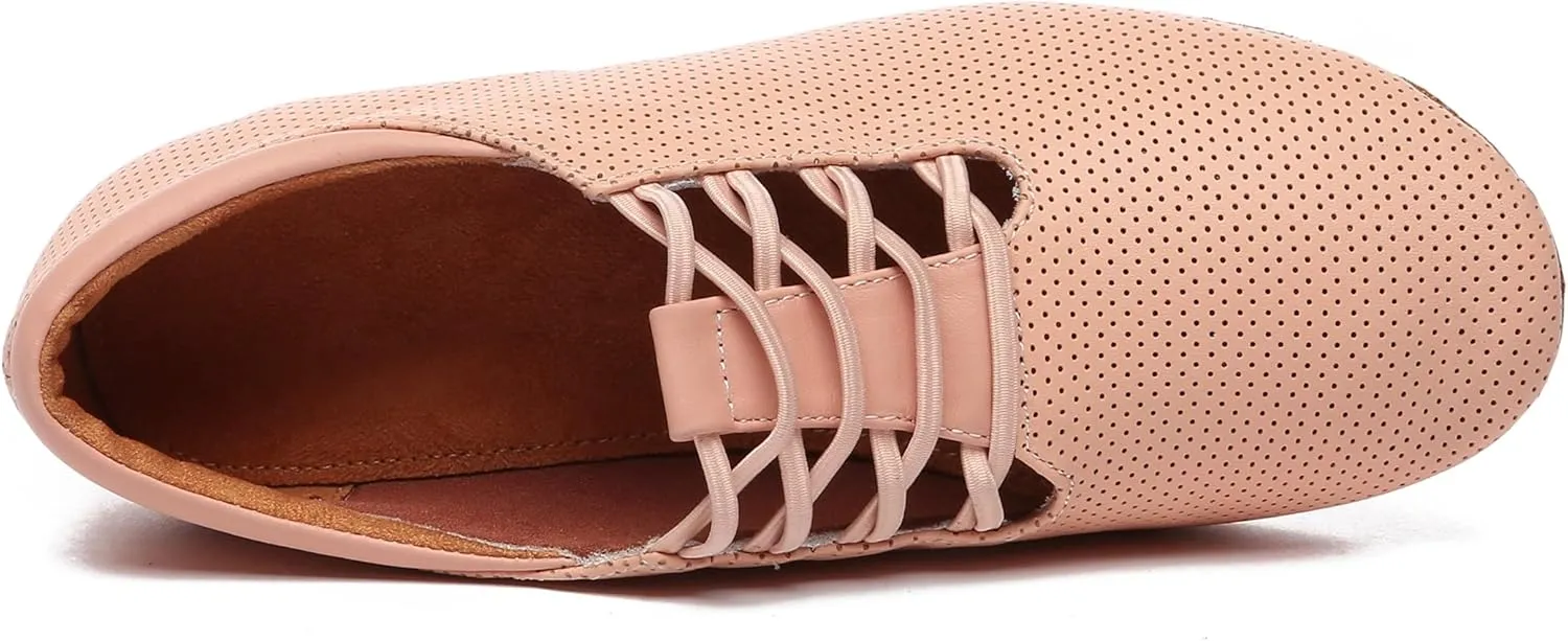 Minishion Leather Dance Shoes for Women Lace-up Low Heel Comfortable Latin Ballroom Shoes D36