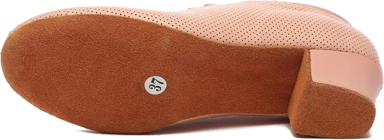 Minishion Leather Dance Shoes for Women Lace-up Low Heel Comfortable Latin Ballroom Shoes D36