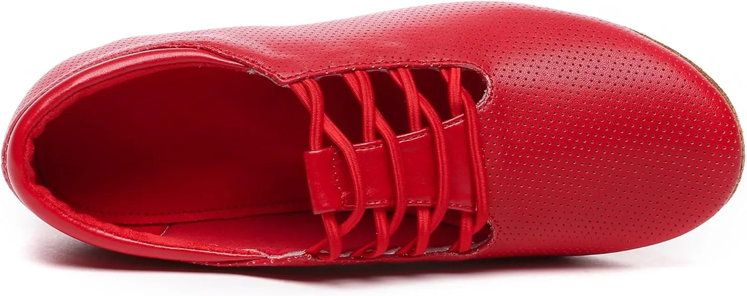 Minishion Leather Dance Shoes for Women Lace-up Low Heel Comfortable Latin Ballroom Shoes D36