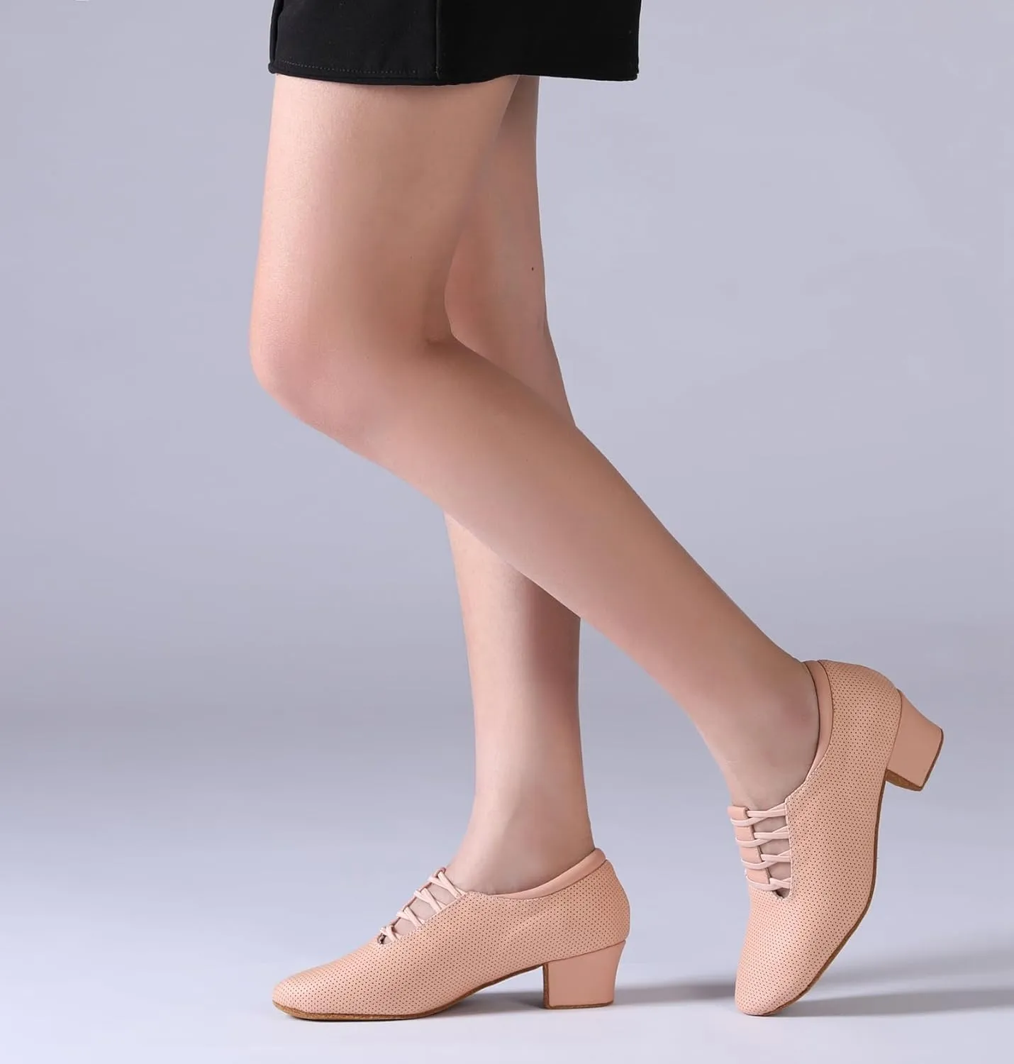 Minishion Leather Dance Shoes for Women Lace-up Low Heel Comfortable Latin Ballroom Shoes D36