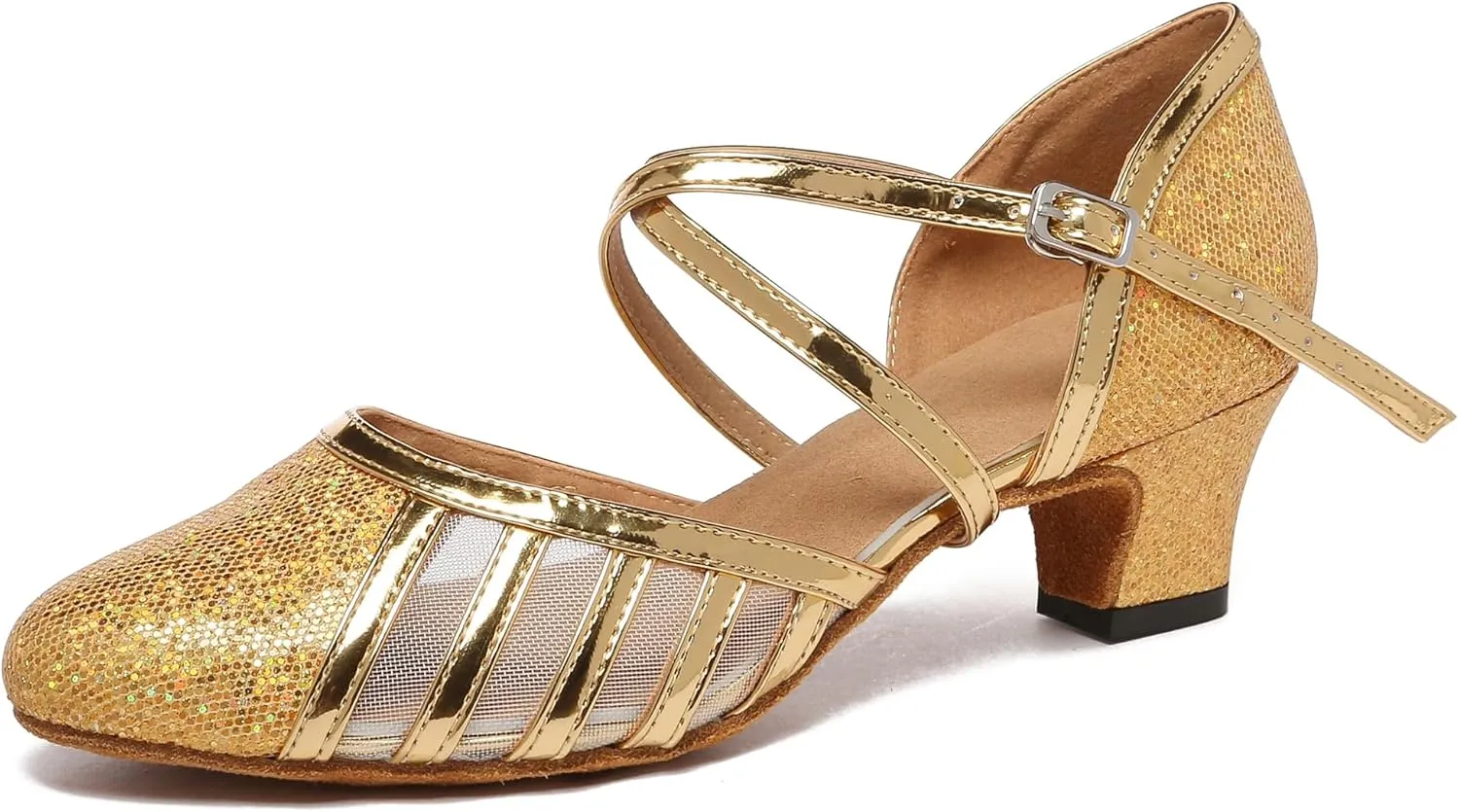Minishion Women's T-Strap Dance Heels Glitter Salsa Ballroom Shoes Wedding Party Pumps