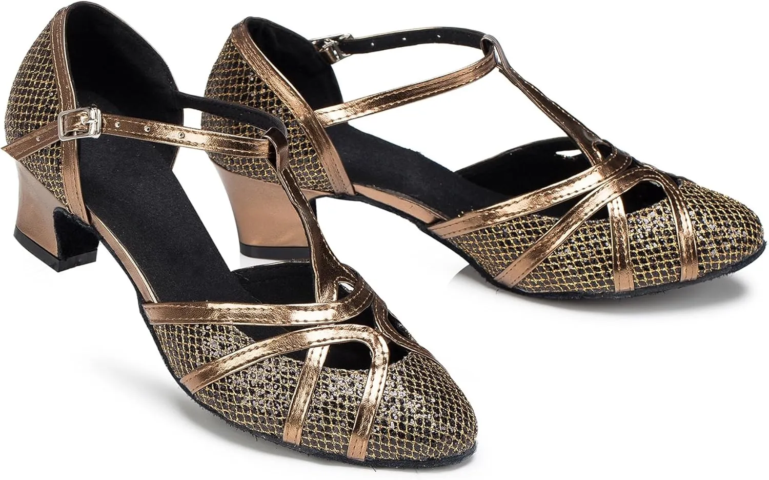 Minishion Women's T-Strap Dance Heels Glitter Salsa Ballroom Shoes Wedding Party Pumps