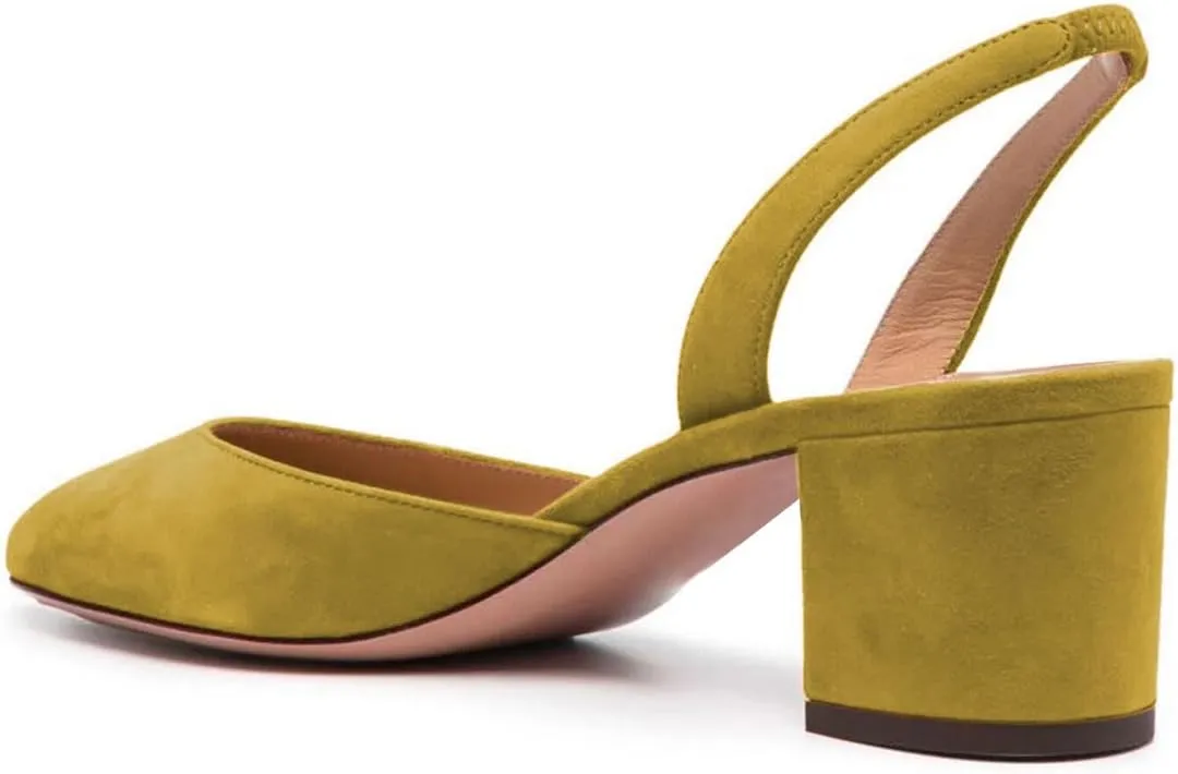 miss left Women Vintage Slingback Closed Almond Toe Pumps Slip On Mid Chunky Block Heels Stretchy Ankle Backstrap Sandals Elegant Dancing Ballroom Shoes Size 4-16 US