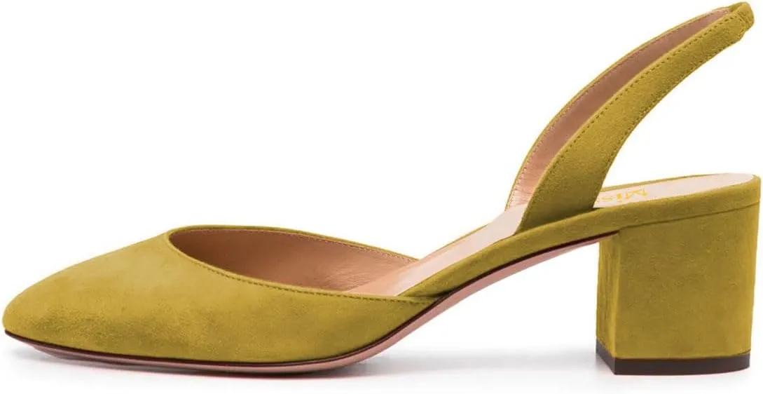 miss left Women Vintage Slingback Closed Almond Toe Pumps Slip On Mid Chunky Block Heels Stretchy Ankle Backstrap Sandals Elegant Dancing Ballroom Shoes Size 4-16 US