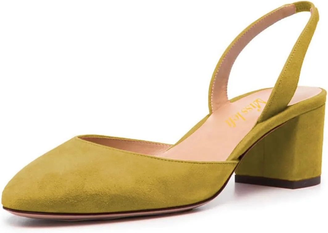 miss left Women Vintage Slingback Closed Almond Toe Pumps Slip On Mid Chunky Block Heels Stretchy Ankle Backstrap Sandals Elegant Dancing Ballroom Shoes Size 4-16 US